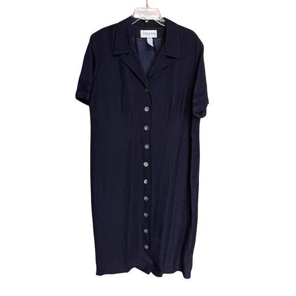Jessica Howard Navy Blue Button Up Linen Dress Sz 20 Preppy Taillored Academia - Picture 1 of 14